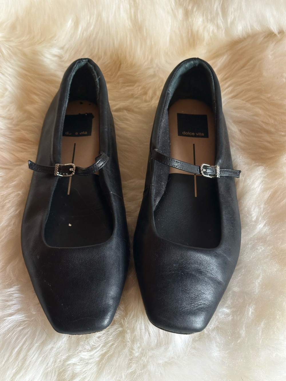 Dolce Vita Black Leather Mary Jane Flats with Buckle Strap